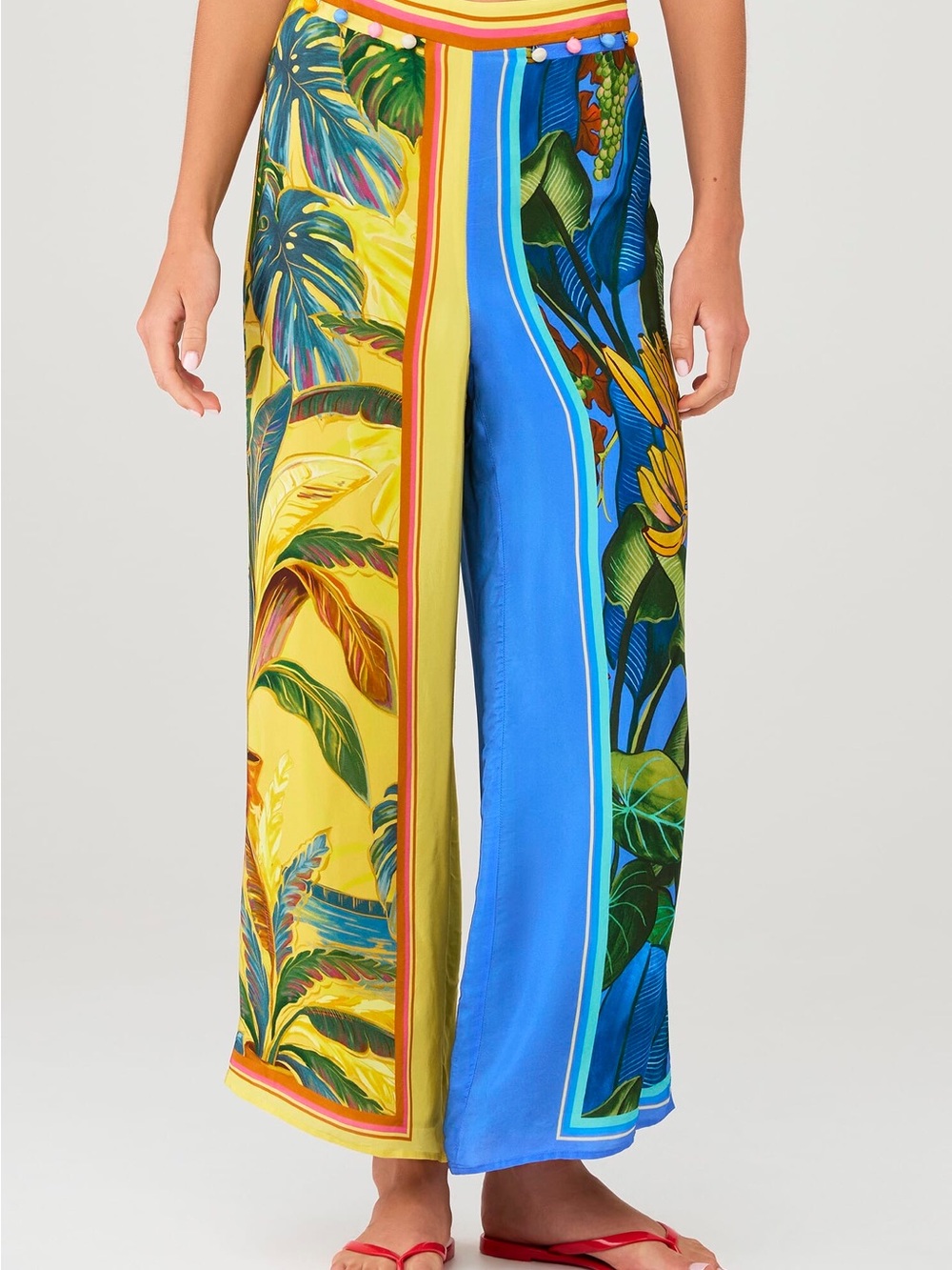 Farm Rio Tropical Botanical Wide-Leg Pants Yellow & Blue - Picture 4 of 12